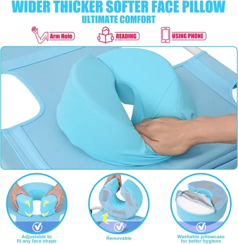 Vista 3 de Silla de bronceado resistente con orificio facial, ajustable, 5 posiciones, tumbonas plegables para exteriores, portátiles, planas, para la playa