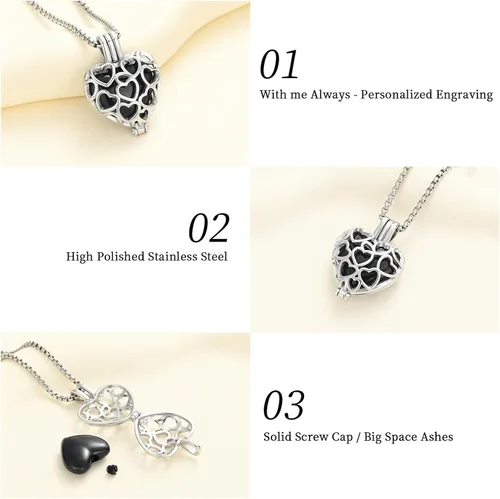 Vista 43 de Collar con medallón de cremación conmemorativa con corazón eterno con mini urna para cenizas de seres queridos