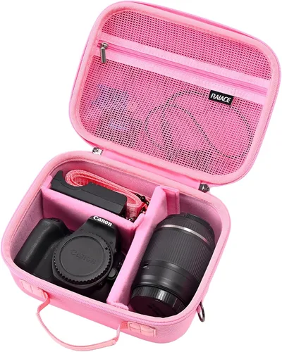 Vista 10 de RAIACE Funda rígida de transporte compatible con Canon EOS Rebel T7 / R100 / R50, para Sony, para cámara Nikon, funda protectora con bolsillo