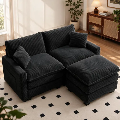 Vista 45 de Sofá seccional modular de 107", sofá de nube en forma de L con otomana Negro