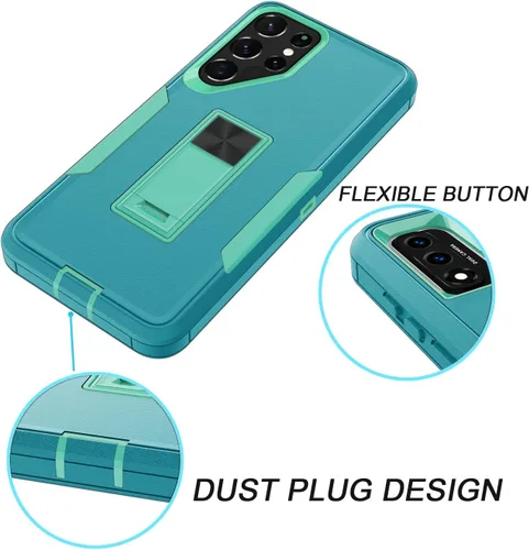Vista 5 de Funda compatible con Samsung Galaxy S22 Ultra 5G, soporte magnético integrado, resistente híbrido de doble capa, a prueba de golpes, funda