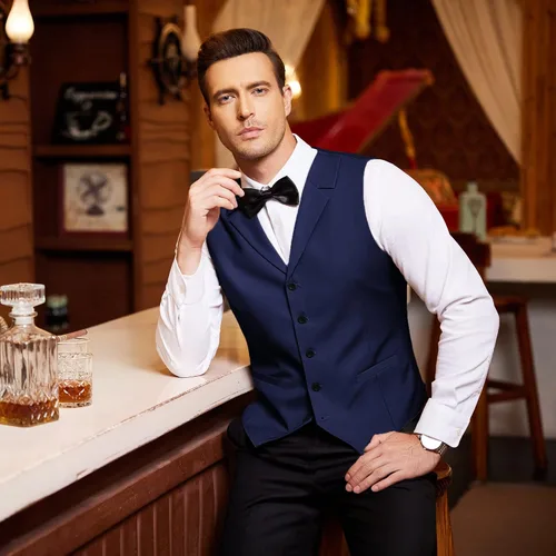 Vista 3 de COOFANDY Chaleco de traje de negocios para hombre, ajustado, para boda, fiesta, cena