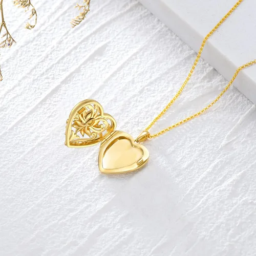 Vista 3 de SOULMEET - Collar con relicario en forma de corazón con girasol, donde se pueden guardar fotografías de personas para tenerlas cerca de ti, joyería