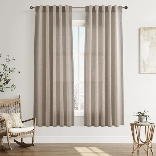 Vista 125 de Joywell - Cortinas de lino de 96 pulgadas de largo para sala de estar Natural