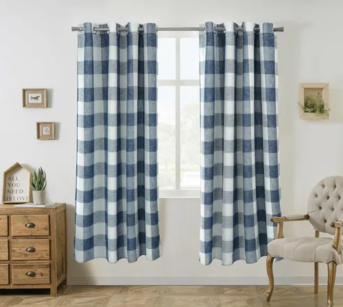 Vista 19 de Cortinas de cuadros de búfalo DriftAway a cuadros negro y blanco extralargas con tratamiento ojo de sargento para dormitorio y sala de estar