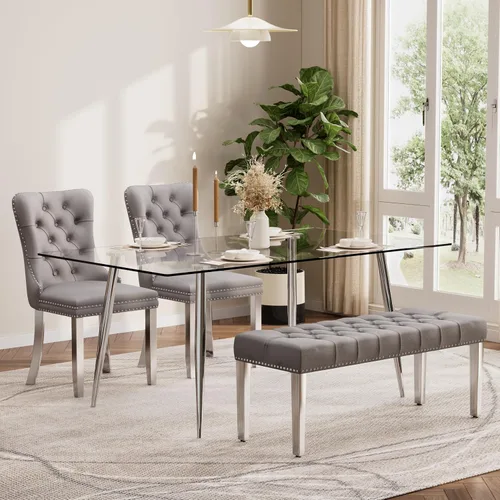 Vista 78 de Baysitone Juego de mesa de comedor de cristal de 51 pulgadas para 4, juego de 5 piezas de comedor moderno, mesa de cocina rectangular de vidrio