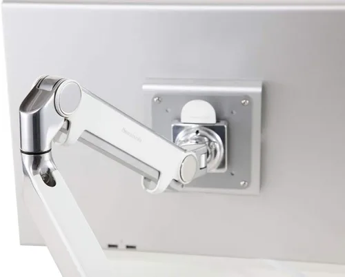 Vista 4 de Humanscale M2 M2CW1S Brazo articulado ajustable para monitor de computadora, abrazadera de dos piezas con base, aluminio pulido con ribete blanco