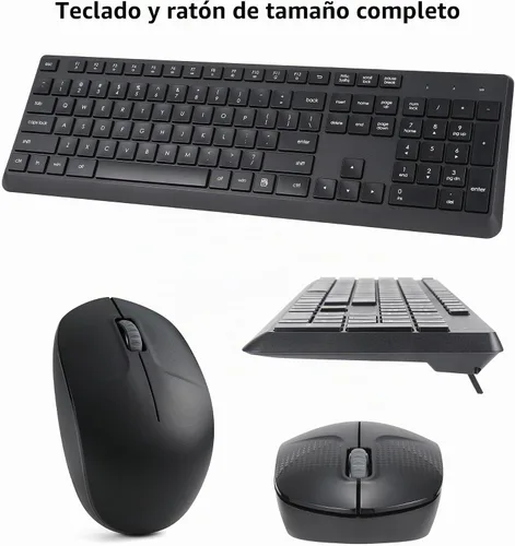 Vista 7 de Combo de teclado y ratón inalámbrico para Windows, combo de teclado y ratón inalámbrico externo de computadora de tamaño completo 2.4G para laptop