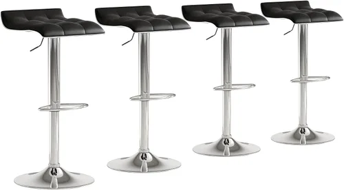 Vista 10 de NOBPEINT Taburete de bar giratorio ajustable cromado contemporáneo con base negra, juego de 2, color negro