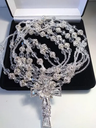 Vista 6 de Lazo de boda para boda de Cristal fino Combinado con bola de rhigestone de 0.630 in con Cristal Lasso Color Plata sin imagenes y Cruz católica.