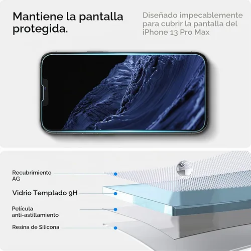 Vista 4 de Spigen Protector de pantalla de vidrio templado compatible con iPhone 14 Plus/iPhone 13 Pro Max, protección de sensor
