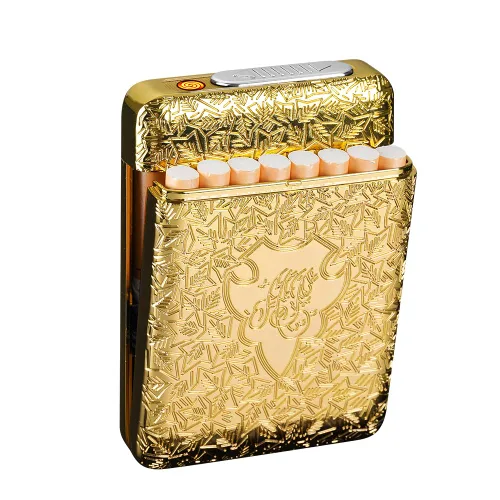 Vista 4 de Funda para cigarrillos con encendedor USB 16 piezas 84mm Cigarrillos eléctricos recargables sin llama resistentes al viento tamaño Regular/King Negro