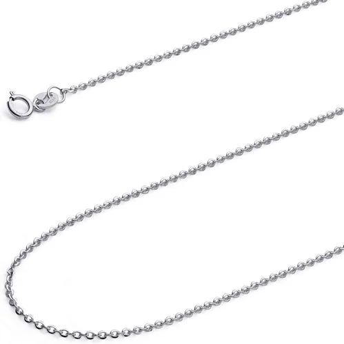 Vista 2 de The World Jewelry Center 14k REAL Yellow OR White Gold Solid 1mm Side Diamond Cut Rolo Cable Chain Necklace with Spring Ring Clasp