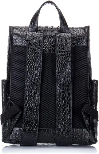 Vista 5 de boshiho Mochila de cuero real para computadora portátil, bolsa de viaje de moda, mochila para hombres, patrón de cocodrilo (S)