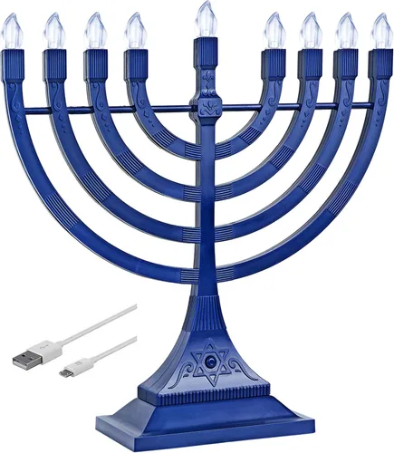 Vista 2 de Menorá eléctrica con luces LED, de Zion Judaica, funciona con batería o USB