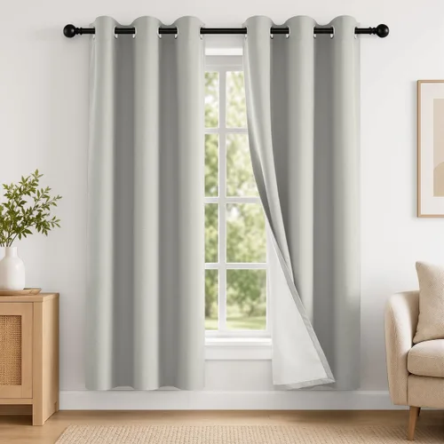 Vista 98 de 2 paneles de cortinas 100% opacas, de peso medio, con aislamiento térmico y ojales para dormitorio, sala de estar, tratamiento de ventana