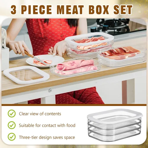 Vista 3 de Tioncy Recipiente de carne de delicatessen para nevera, contenedor de tocino para refrigerador, cajas de almacenamiento de alimentos apilables