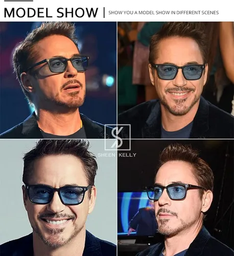 Vista 2 de SHEEN KELLY TR90 Polarized Sunglasses Square for Men Women Black Frame Glasses Downey See Through Lens Blue Tinted