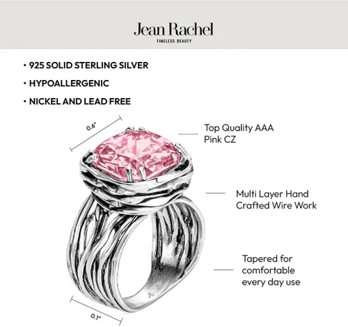 Vista 5 de JEAN RACHEL JEWELRY Anillo de plata de ley 925, diseño vintage con circonita cúbica en forma de cojín, hipoalergénico, sin plomo ni níquel, anillos