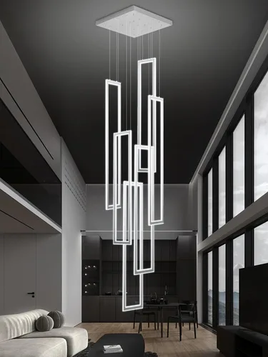 Vista 12 de ykolupty Moderno candelabro LED ajustable colgante negro lámpara colgante 3 luces rectangulares candelabros para cocina, escalera de isla comedor