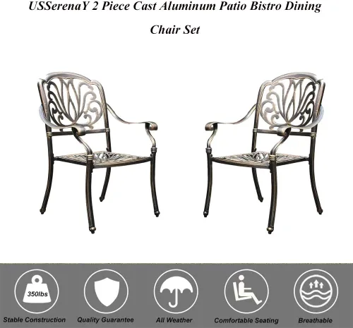Vista 4 de Juego de 2 sillas bistró de aluminio fundido para exteriores, juegos de muebles de patio (2 sillas, flor)