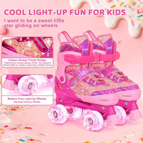 Vista 3 de Mammygol Patines para niñas, 4 tamaños ajustables con ruedas iluminadas, para niños