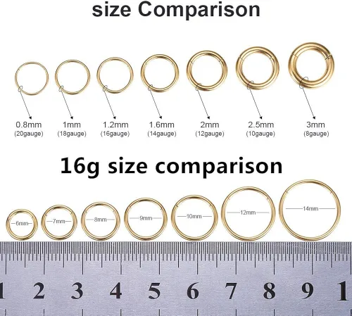 Vista 3 de ORANGELOVE Anillos de nariz hipoalergénicos de 20 G 18 G 16 G 14 G 12 G 10 G 8 G 316 l joyería de tabique de acero quirúrgico con bisagras anillo