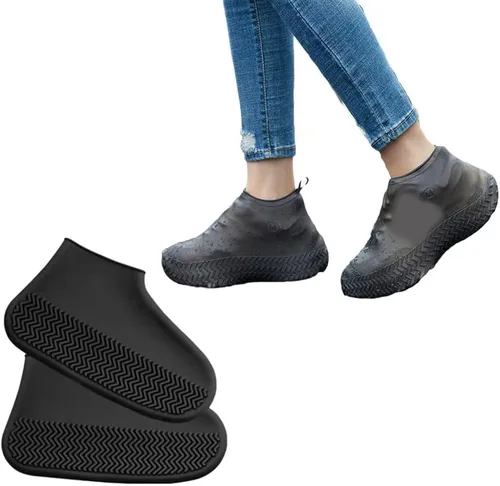 Vista 10 de 1 par de fundas reutilizables para zapatos, impermeables, antideslizantes, de silicona, resistentes al desgaste, botas de lluvia para botas al aire