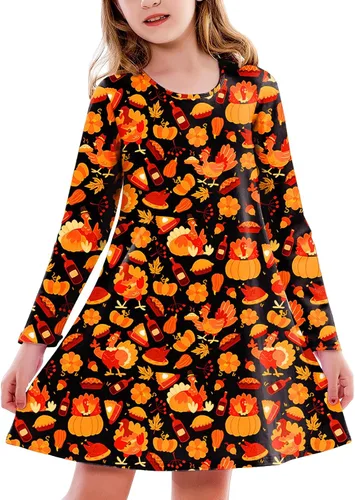 Vista 39 de Deerose Vestido de manga larga para niñas del día de San Patricio Mardi Gras, de 3 a 14 años Navidad café
