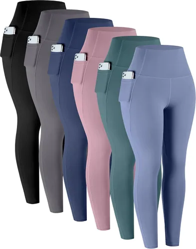 Vista 7 de LZYVOO - Leggings con bolsillos para mujer, 6 paquetes, pantalones de yoga de cintura alta suaves con control de abdomen para entrenamiento