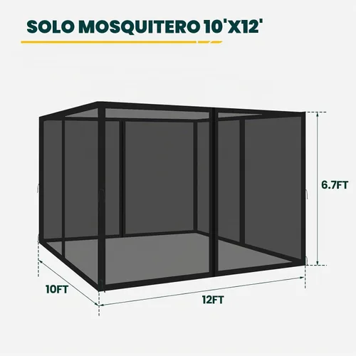 Vista 4 de OLILAWN Mosquitera Universal de Repuesto para Gazebo, 10' x 12' Malla de Red para Toldo Exterior Cortina de Pared Lateral de 4 Paneles