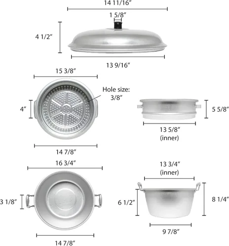 Vista 5 de TrueCraftware - Juego de vaporizador de aluminio de 3 niveles de 15" x 20-1/4" tamaño de agujero de 3/8" - Vaporizador para cocinar vaporera olla