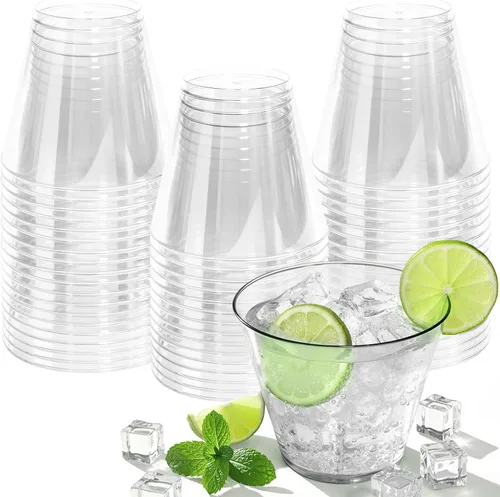 Vista 10 de Glowserve Paquete de 50 vasos de plástico transparente de 9 onzas, vasos de plástico azul transparente para cóctel, vasos desechables para fiestas