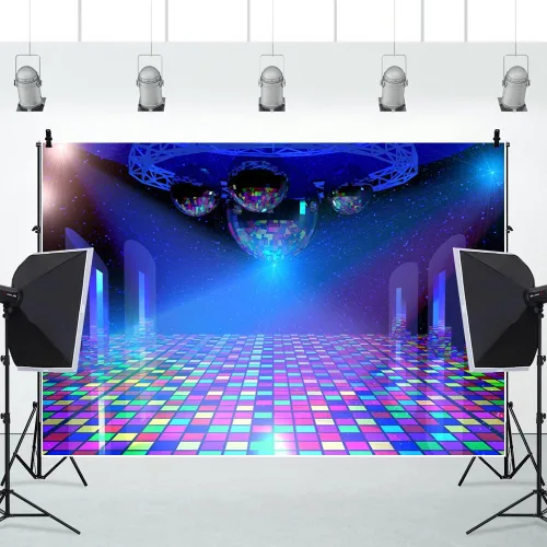 Vista 6 de Telón de fondo de fiesta de discotecas de 5 x 3 pies para discotecas de los años 80, música danza, concierto, escenario, fiesta de cumpleaños, fondo
