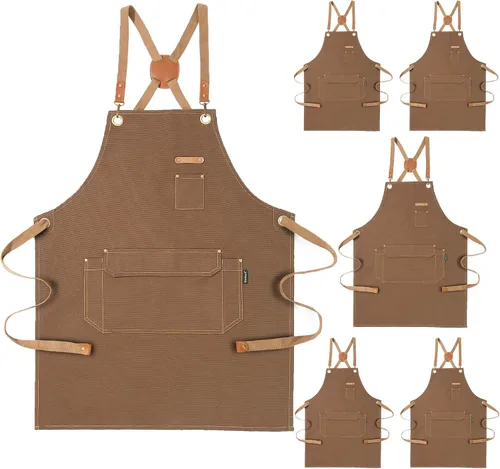 Vista 8 de Genixart Delantal de chef para hombres y mujeres con caja de regalo, delantal con espalda cruzada con bolsillos para cocina, cocina, hornear, Negro