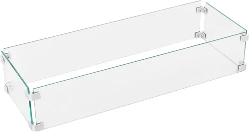 Vista 10 de NUU GARDEN Protector de viento rectangular de 27.6 x 11.7 x 6.5 pulgadas, vidrio templado transparente, soportes de aluminio pulido, almohadillas