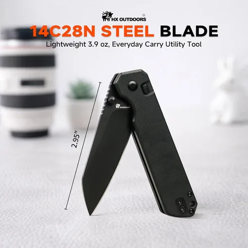 Vista 2 de HX OUTDOORS Cuchillo de bolsillo plegable Hyla Negro (All-Black)