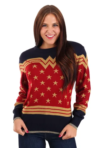 Vista 3 de Suéter Navideño Feo de Wonder Woman Azul Oscuro para Adultos Multicolor