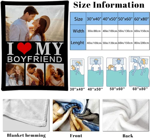 Vista 6 de Manta personalizada con fotos, regalos personalizados para el día de San Valentín para él y ella, mantas personalizadas de franela suave