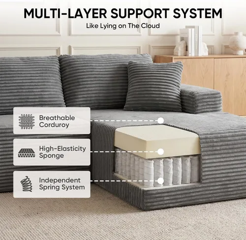 Vista 6 de Sofá sin hueso, sofás seccionales de 102.4 pulgadas para sala de estar con sofá en forma de L Sofá Cloud seccional con diván, sofá modular de nube