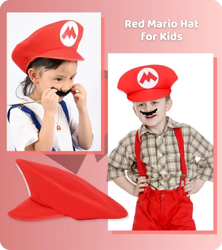 Vista 2 de PIIDUOO Mario Costume for Kids Halloween - Super Bros Mario Hat Mustaches Gloves Costumes Accessories for Boys Girls Cosplay