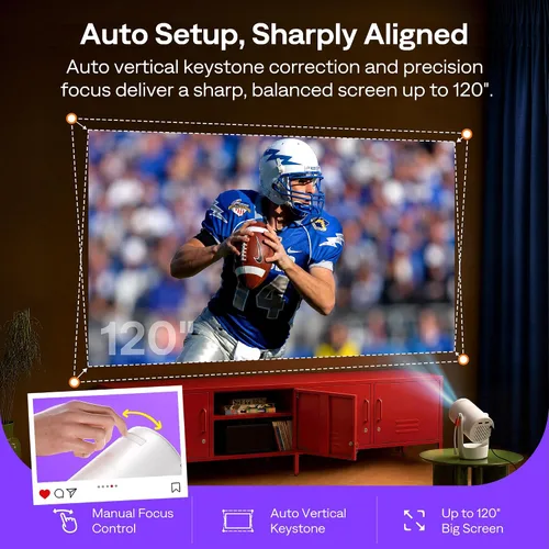 Vista 13 de Aurzen Roku TV E1R Mini proyector portátil inteligente con WiFi y Bluetooth Blanco