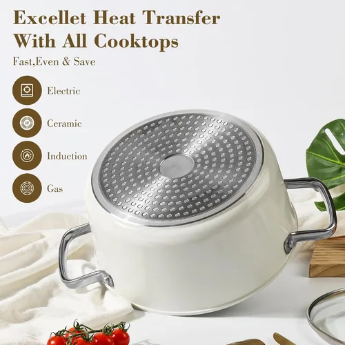 Vista 2 de Olla de stock de cerámica de 5 cuartos antiadherente con tapa, olla para sopa, olla de pasta antiadherente fácil de limpiar, sin PFOA, PFAS, PTFE