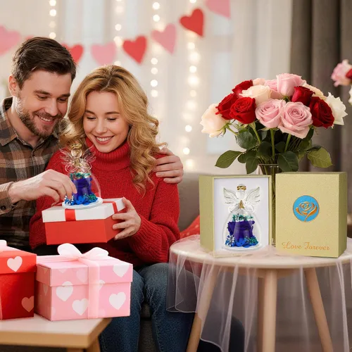 Vista 3 de Flores preservadas para entrega, regalos de cumpleaños para mujeres, mamá, abuela Christmas Rose Gifts for Women Mom Her,Glass Angel Figurines