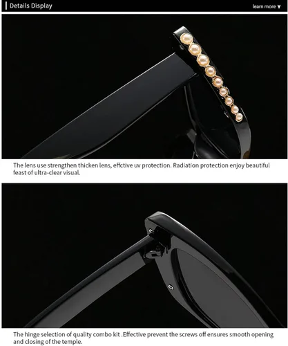 Vista 6 de Gafas de sol de perlas de moda para mujer, gafas de sol vintage lindas para hombre, gafas