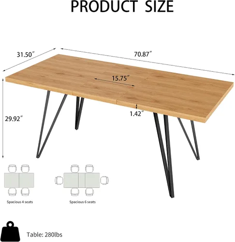 Vista 2 de HIPIHOM Mesa de comedor extensible para 4-6, de 55 a 71 pulgadas para espacios pequeños Mesa de roble