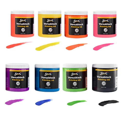 Vista 4 de Sax 457451 Versablock Tinta de impresión fluorescente a base de agua, 8 onzas, colores surtidos, juego de 8