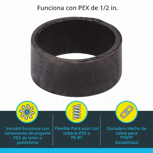 Vista 3 de SharkBite Anillos de crimpado de cobre de 1/2 pulgada, paquete de 25, tubo PEX, PE-RT, 23102CP25