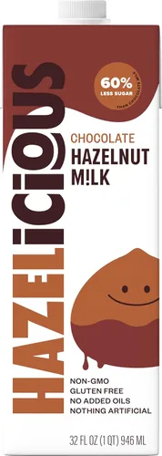 Vista 3 de Hazelicious Leche de chocolate y avellana, sin lácteos, sin OMG, a base de plantas y vegana, 60% menos de azúcar, cajas de 32 onzas líquidas