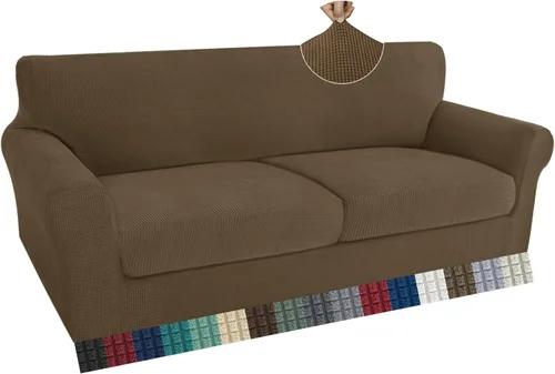 Vista 30 de ZNSAYOTX 2 fundas para sillas con brazos para sala de estar, súper suave, con funda de cojín de asiento, gruesa, duradera, mezcla de elastano, alta